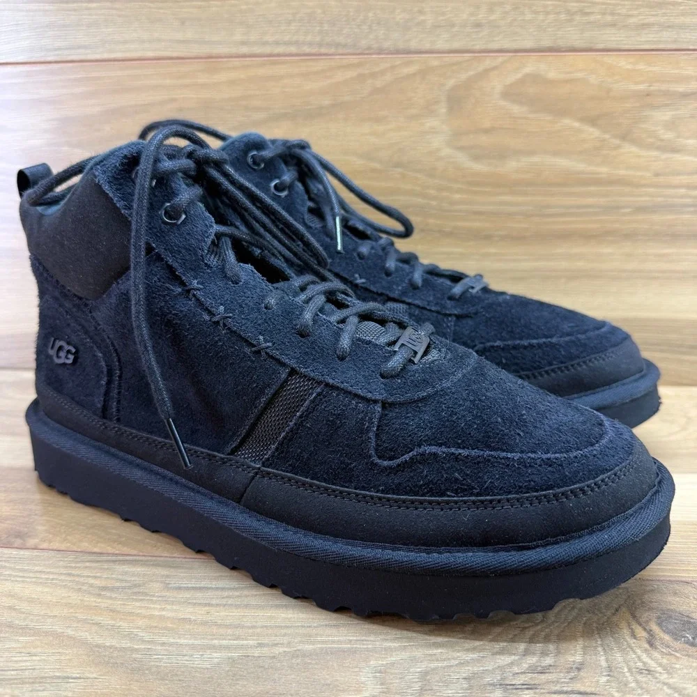 UGG Highland High Suede Ankle Boots Mens 9 Black High Top Streetwear Mixed Media